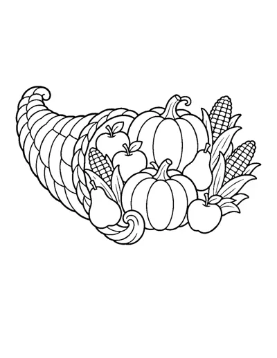 Harvest Cornucopia Coloring Page: free printable line art