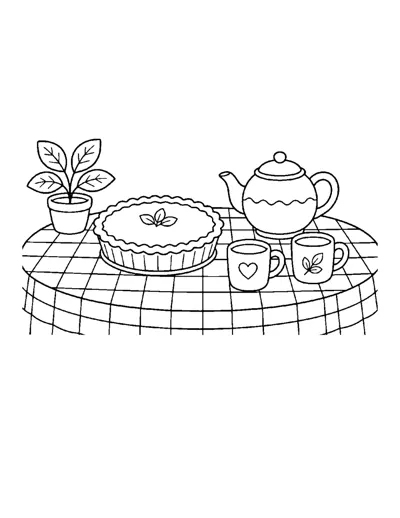 Pumpkin Pie Table Coloring Page: free printable line art