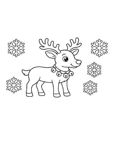 Reindeer with Jingle Bells Coloring Page: free printable line art