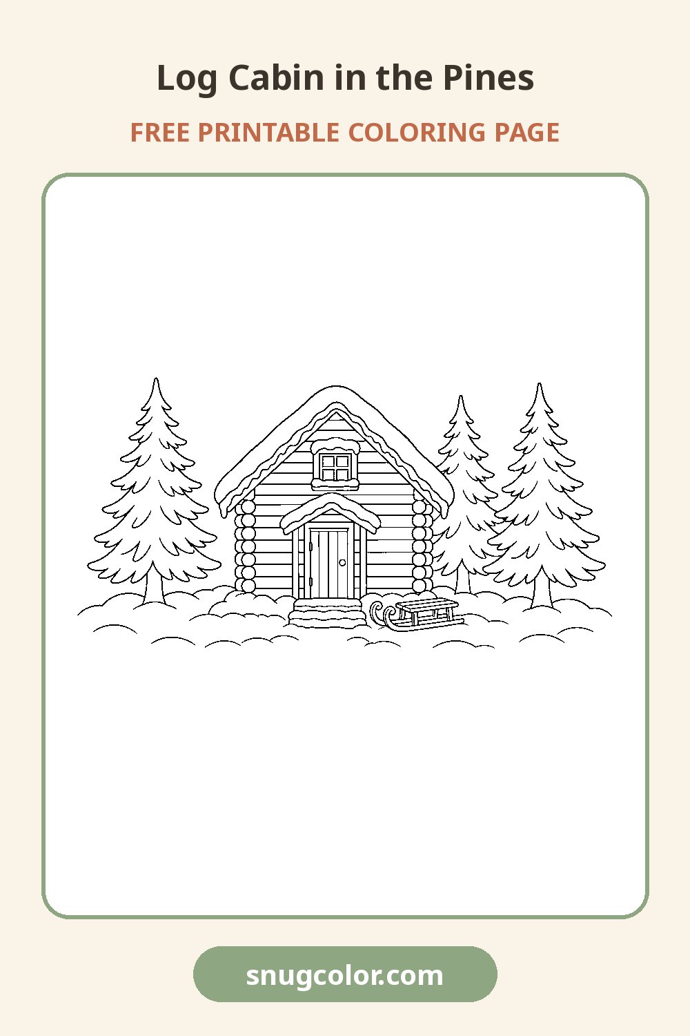 Log Cabin in the Pines Coloring Page Pinterest pin