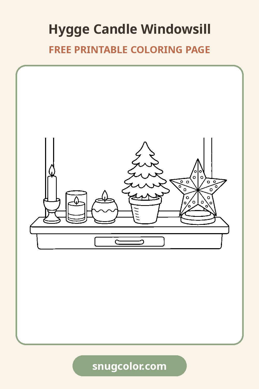 Hygge Candle Windowsill Coloring Page Pinterest pin