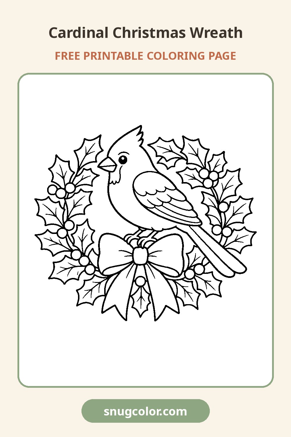 Cardinal Christmas Wreath Coloring Page Pinterest pin