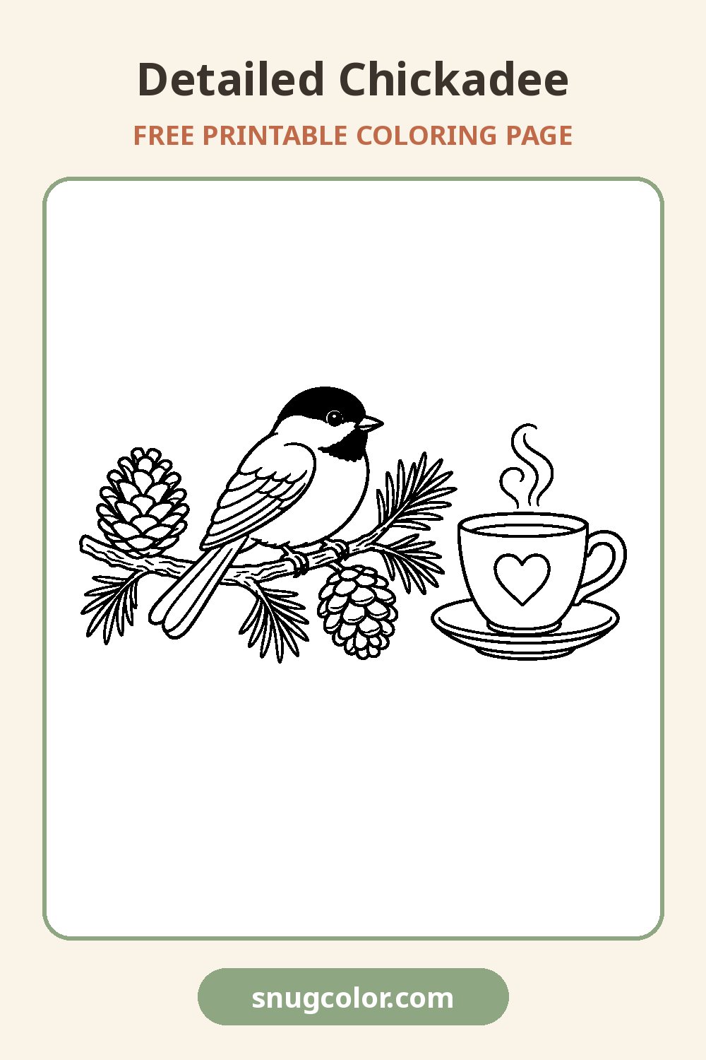 Detailed Chickadee Coloring Page Pinterest pin