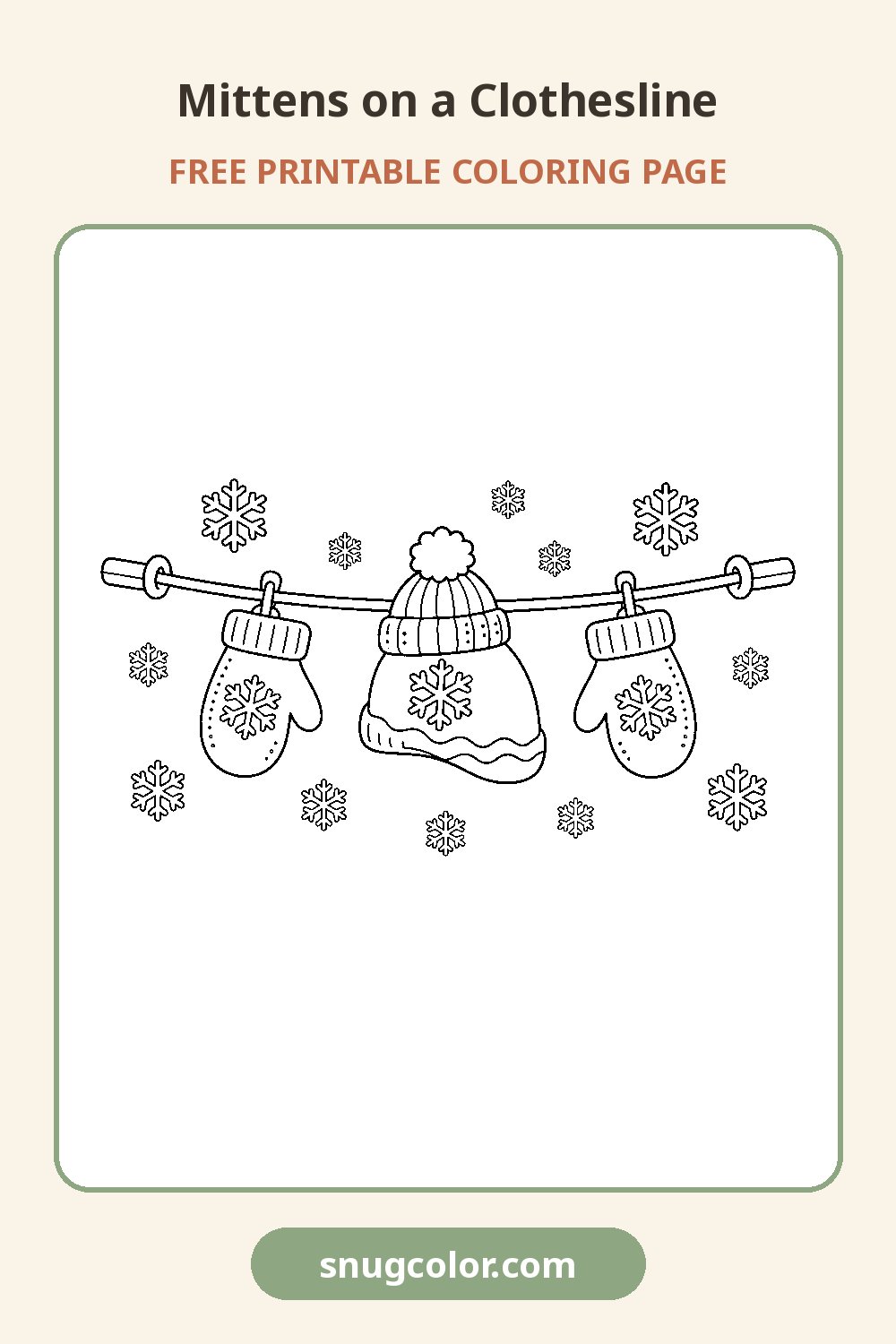 Mittens on a Clothesline Coloring Page Pinterest pin