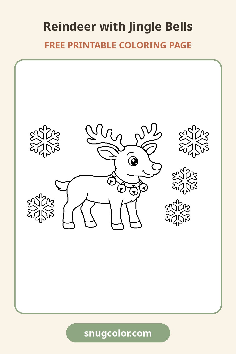 Reindeer with Jingle Bells Coloring Page Pinterest pin