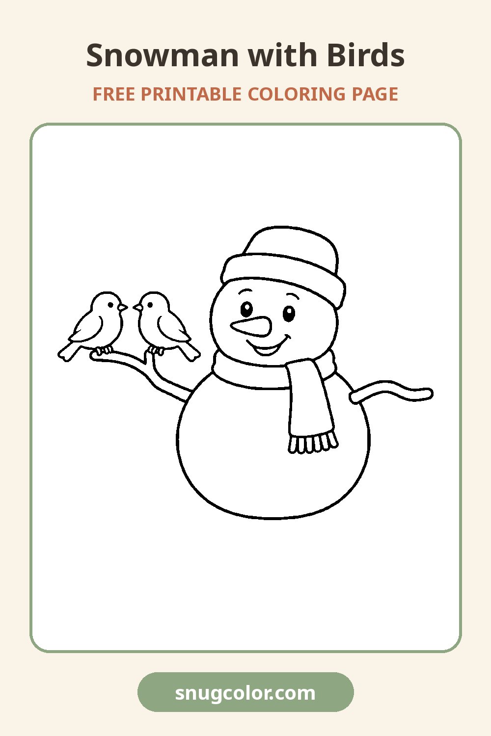 Snowman with Birds Coloring Page Pinterest pin