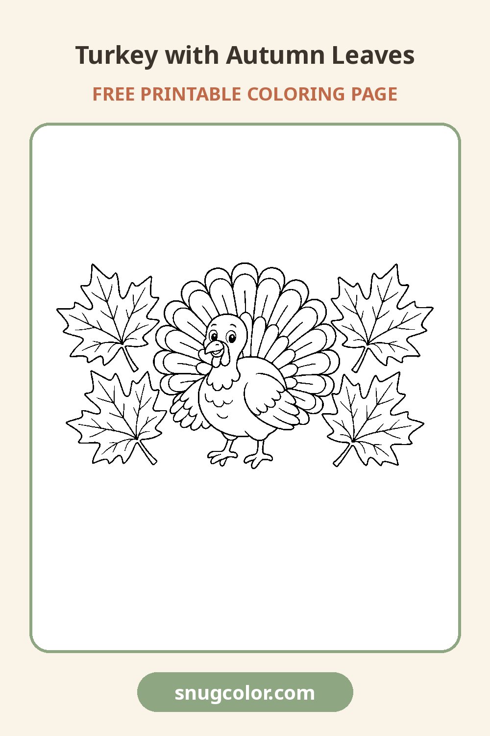 Turkey with Autumn Leaves Coloring Page Pinterest pin